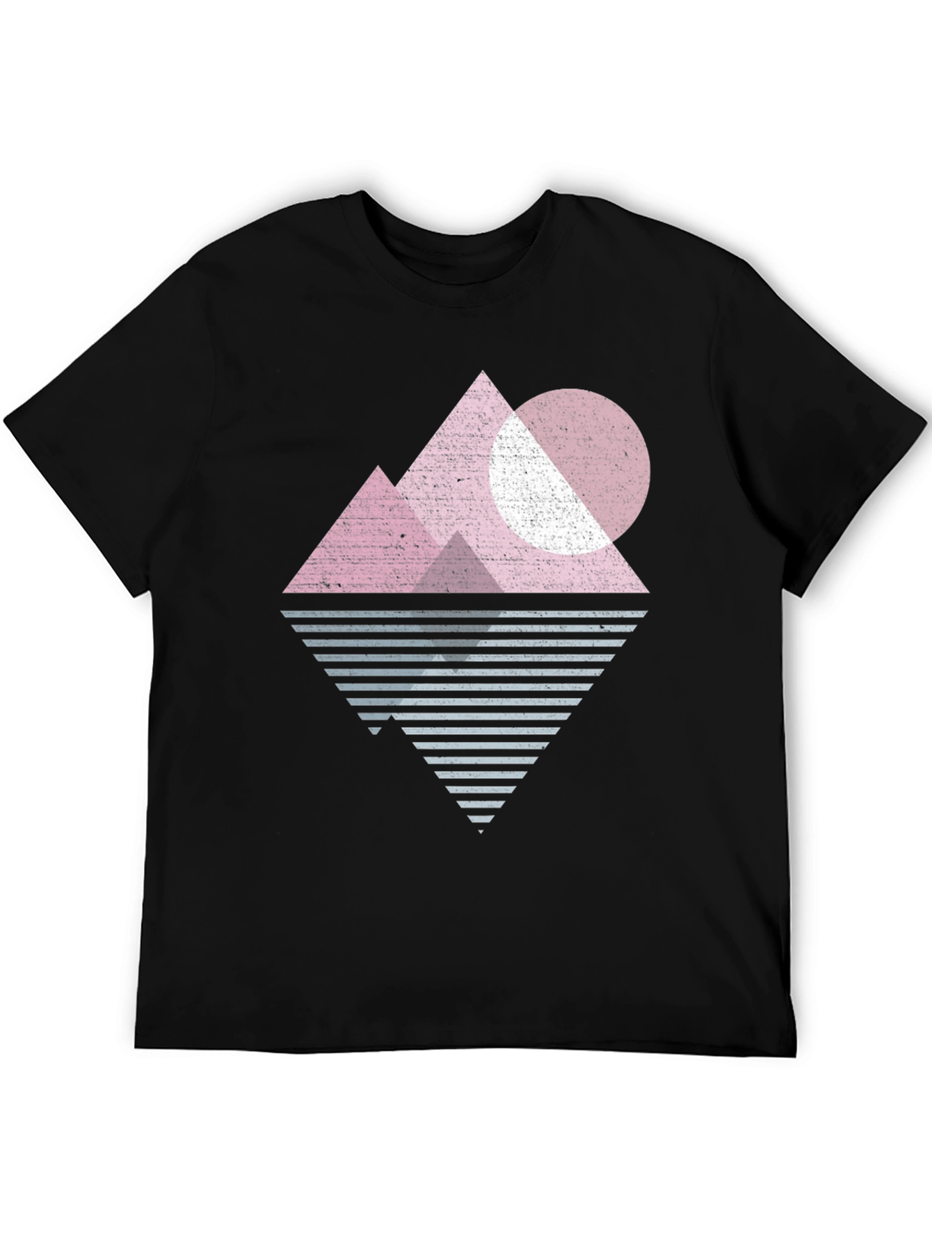 Geometric Mountain Graphic Tee - Retro Style Black T-Shirt