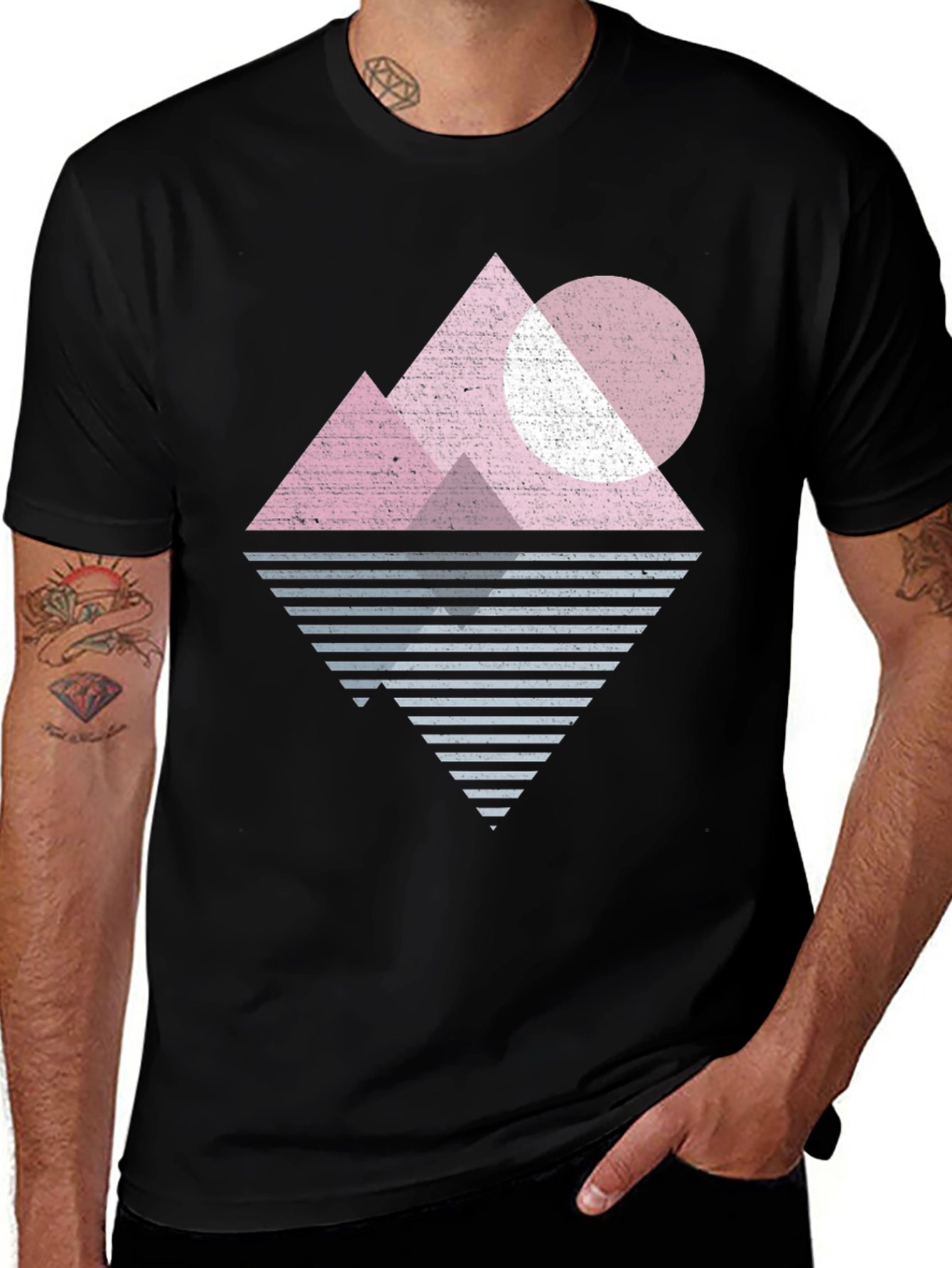 Geometric Mountain Graphic Tee - Retro Style Black T-Shirt