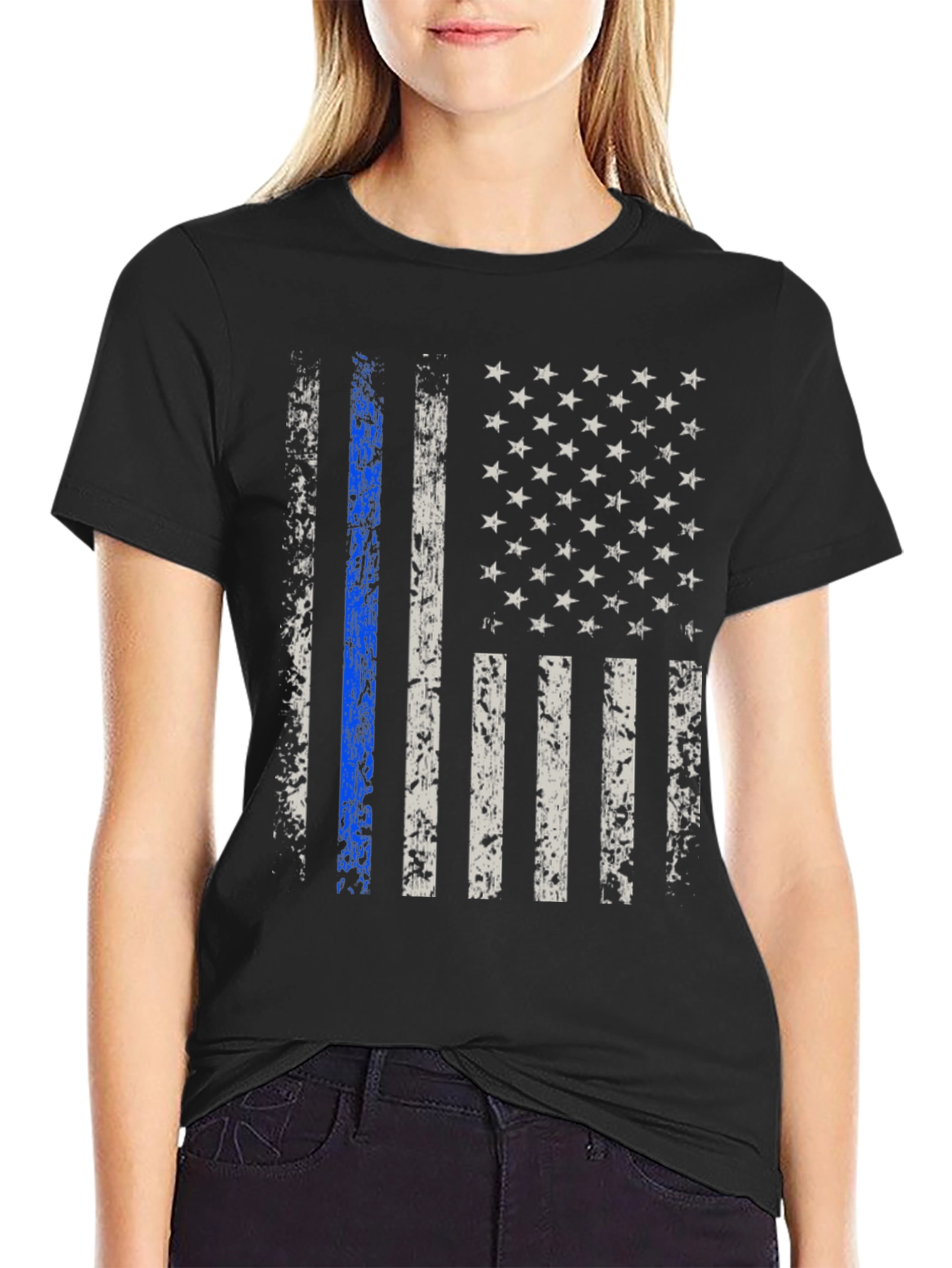 Thin Blue Line American Flag T-Shirt