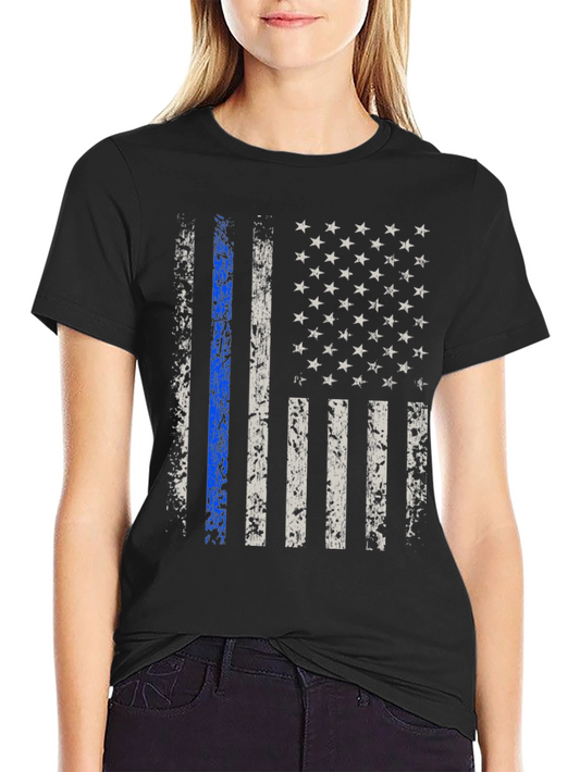Thin Blue Line American Flag T-Shirt