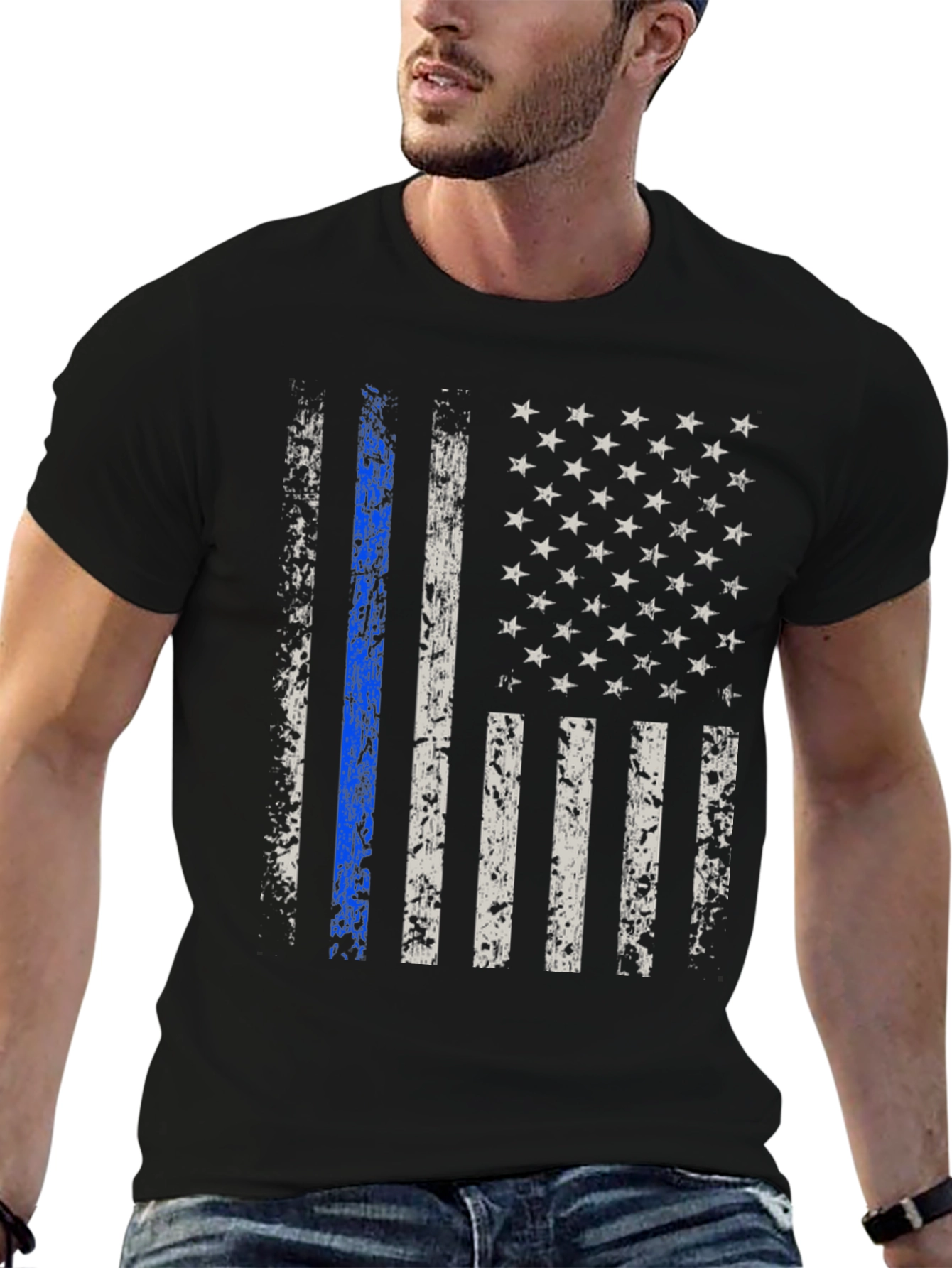 Thin Blue Line American Flag T-Shirt
