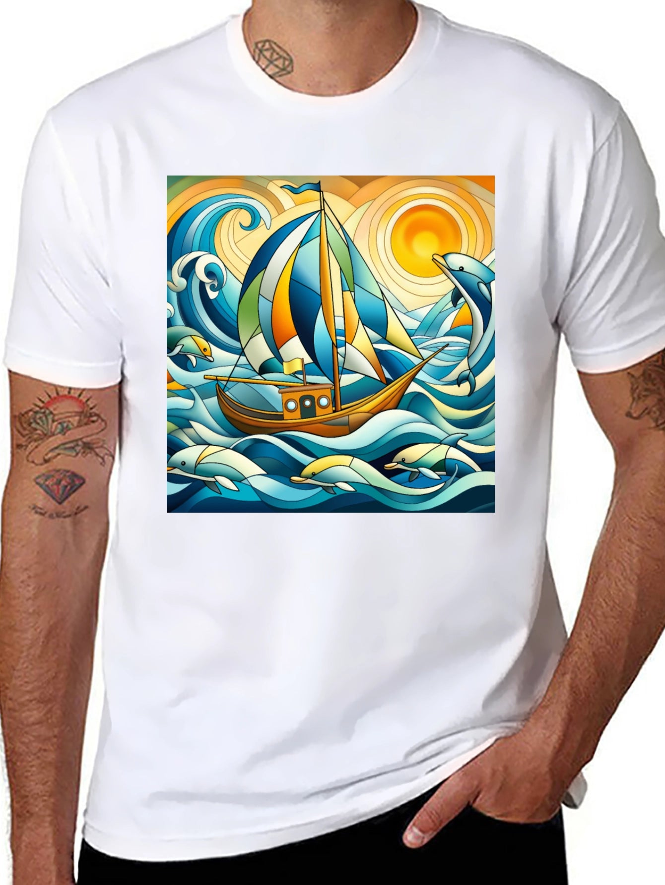 Sailboat & Dolphins Graphic Tee