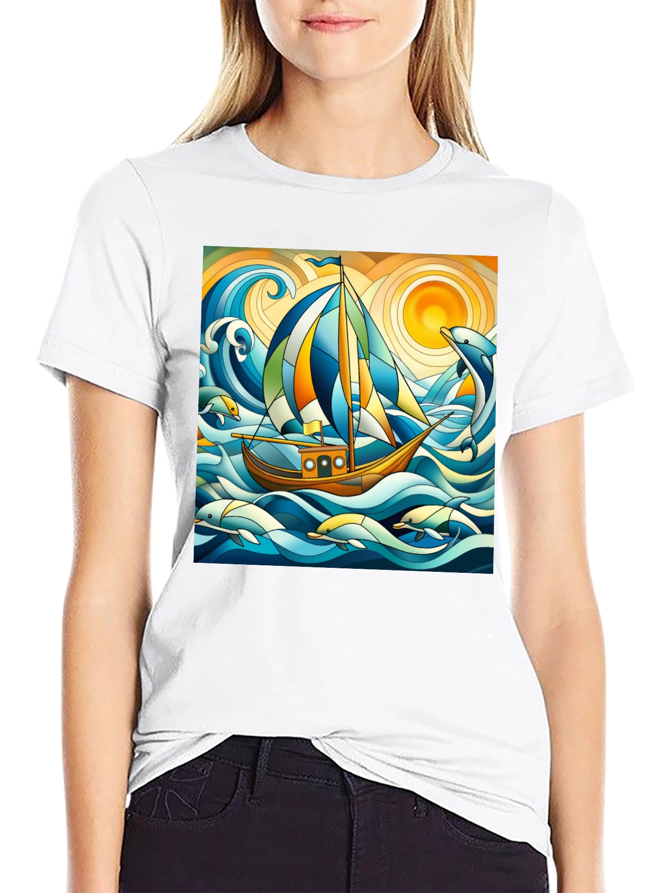 Sailboat & Dolphins Graphic Tee