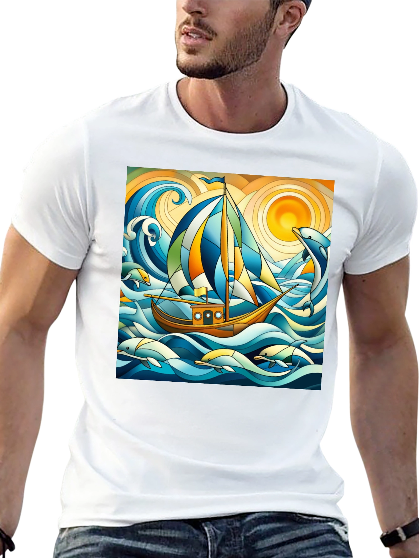 Sailboat & Dolphins Graphic Tee