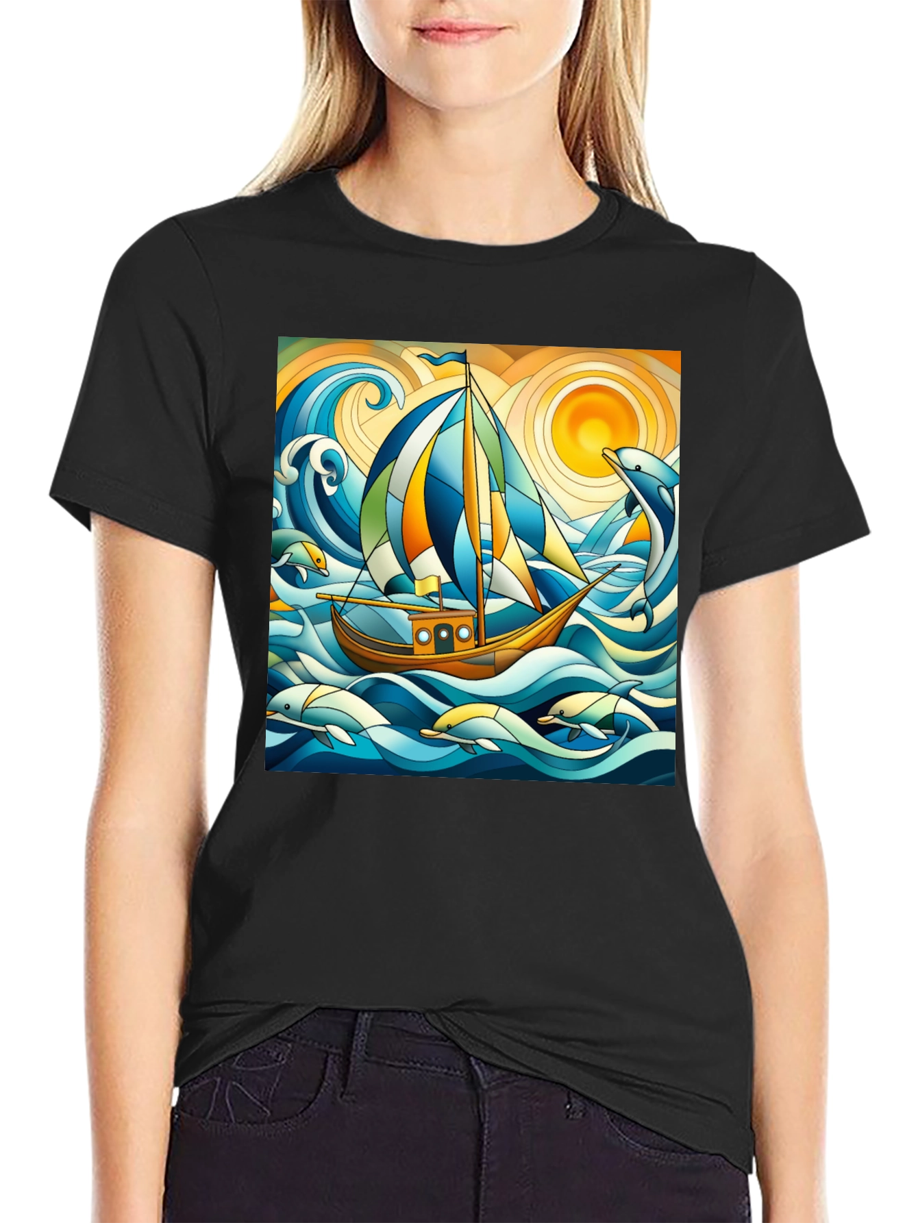 Sailboat & Dolphins Graphic Tee