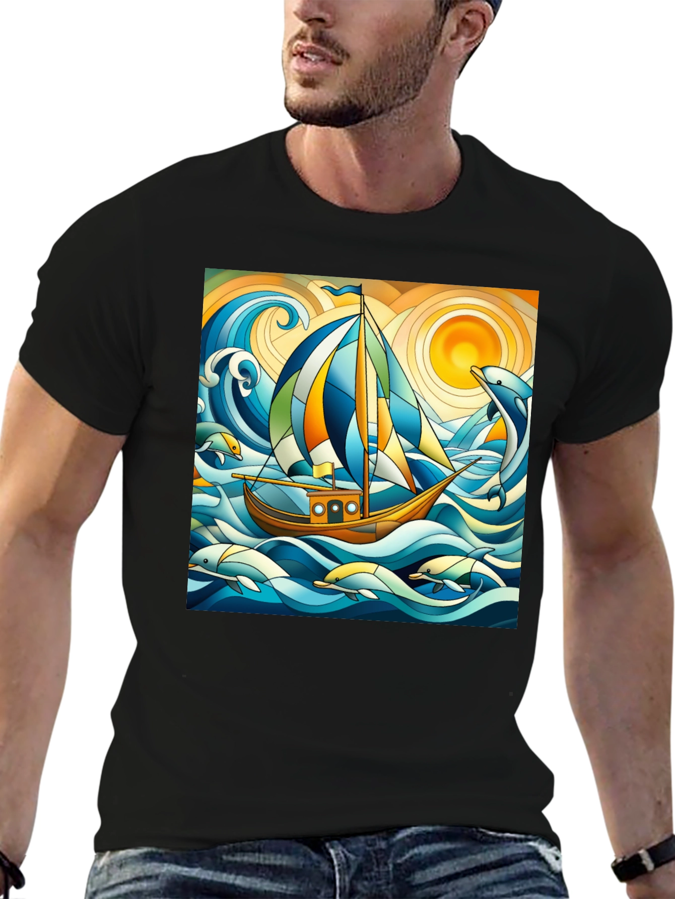 Sailboat & Dolphins Graphic Tee