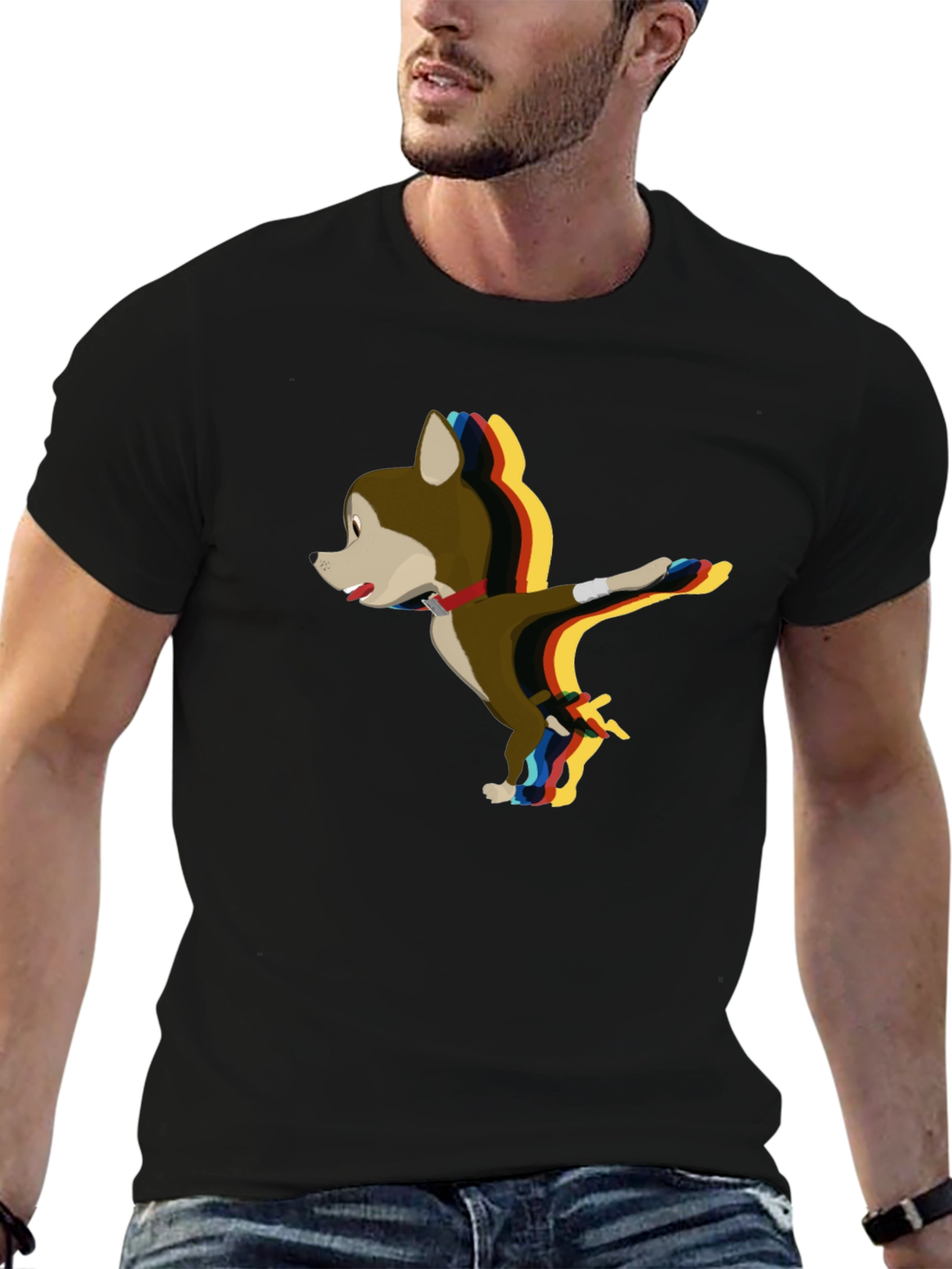 Cartoon Dog Dabbing Black T-Shirt