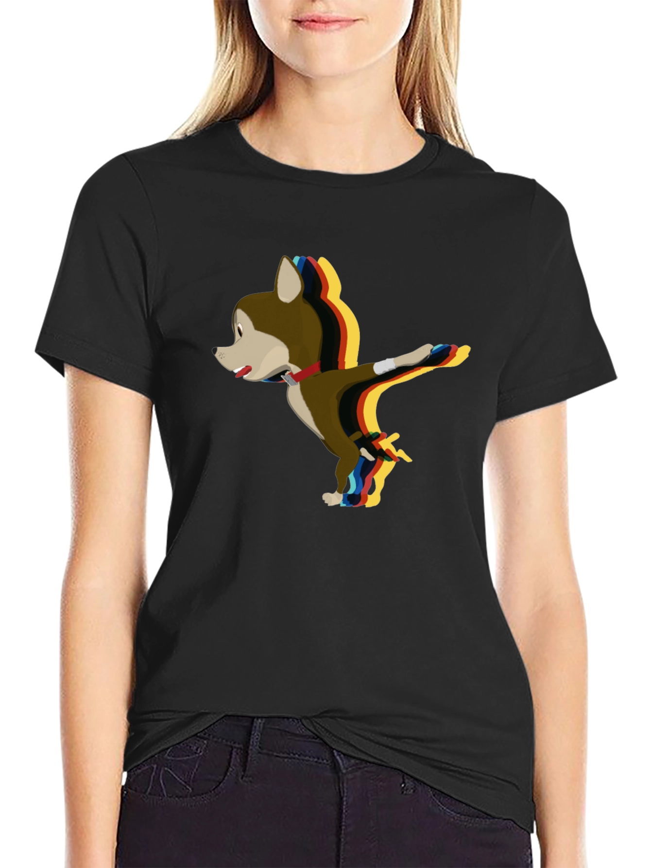 Cartoon Dog Dabbing Black T-Shirt