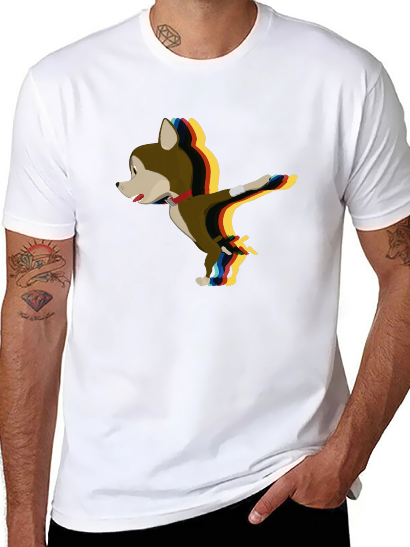 Cartoon Dog Dabbing Black T-Shirt
