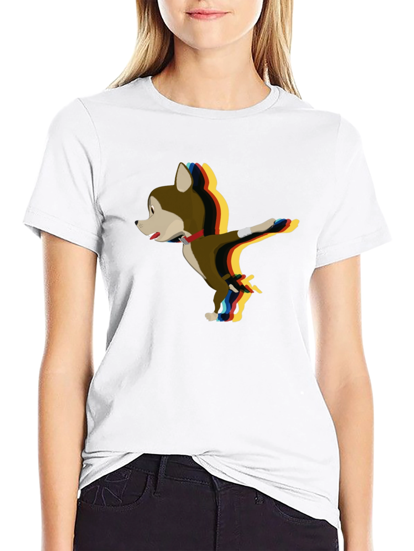 Cartoon Dog Dabbing Black T-Shirt