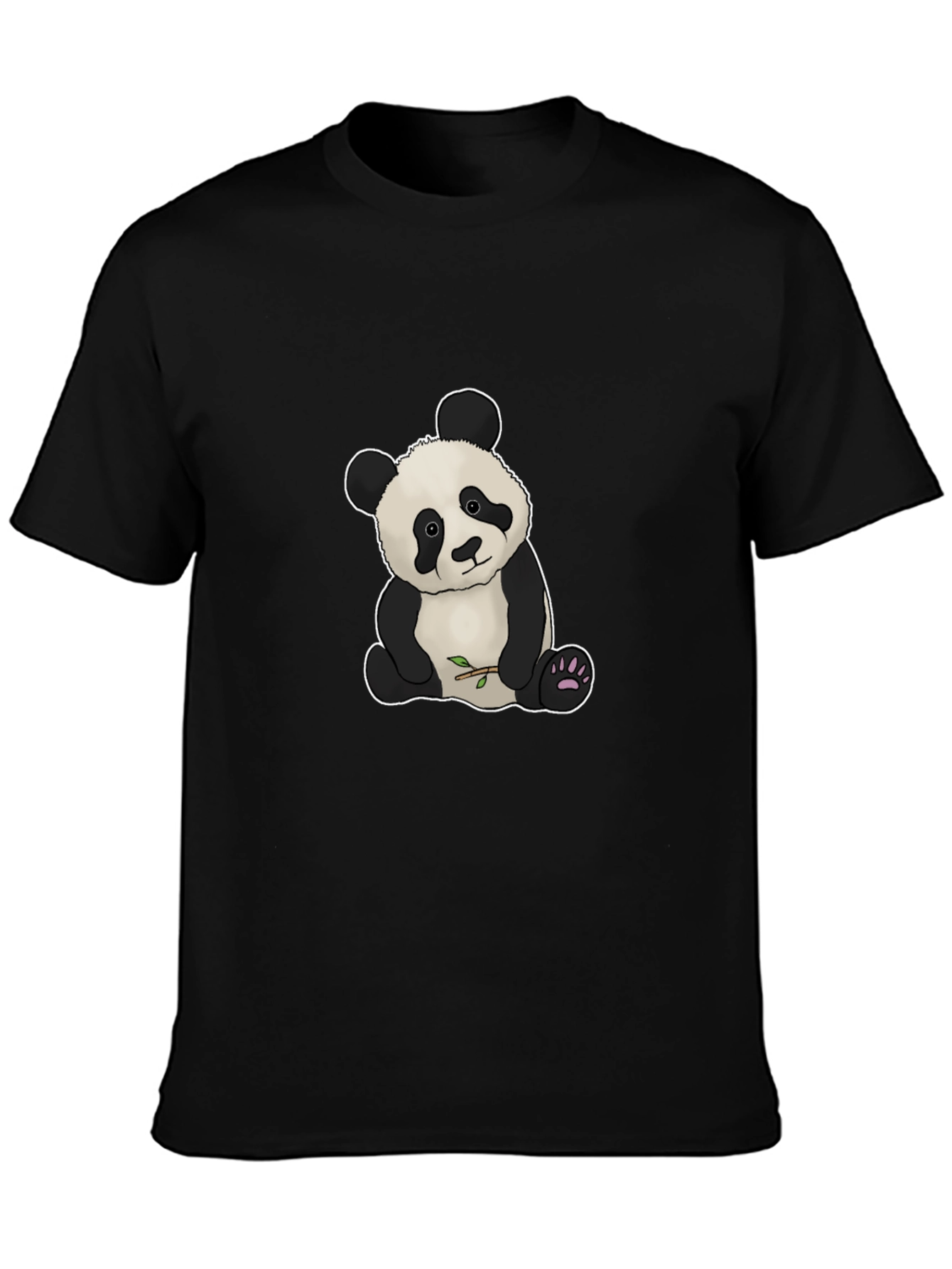 Cute Panda Bear Graphic Tee - Black Cotton Blend