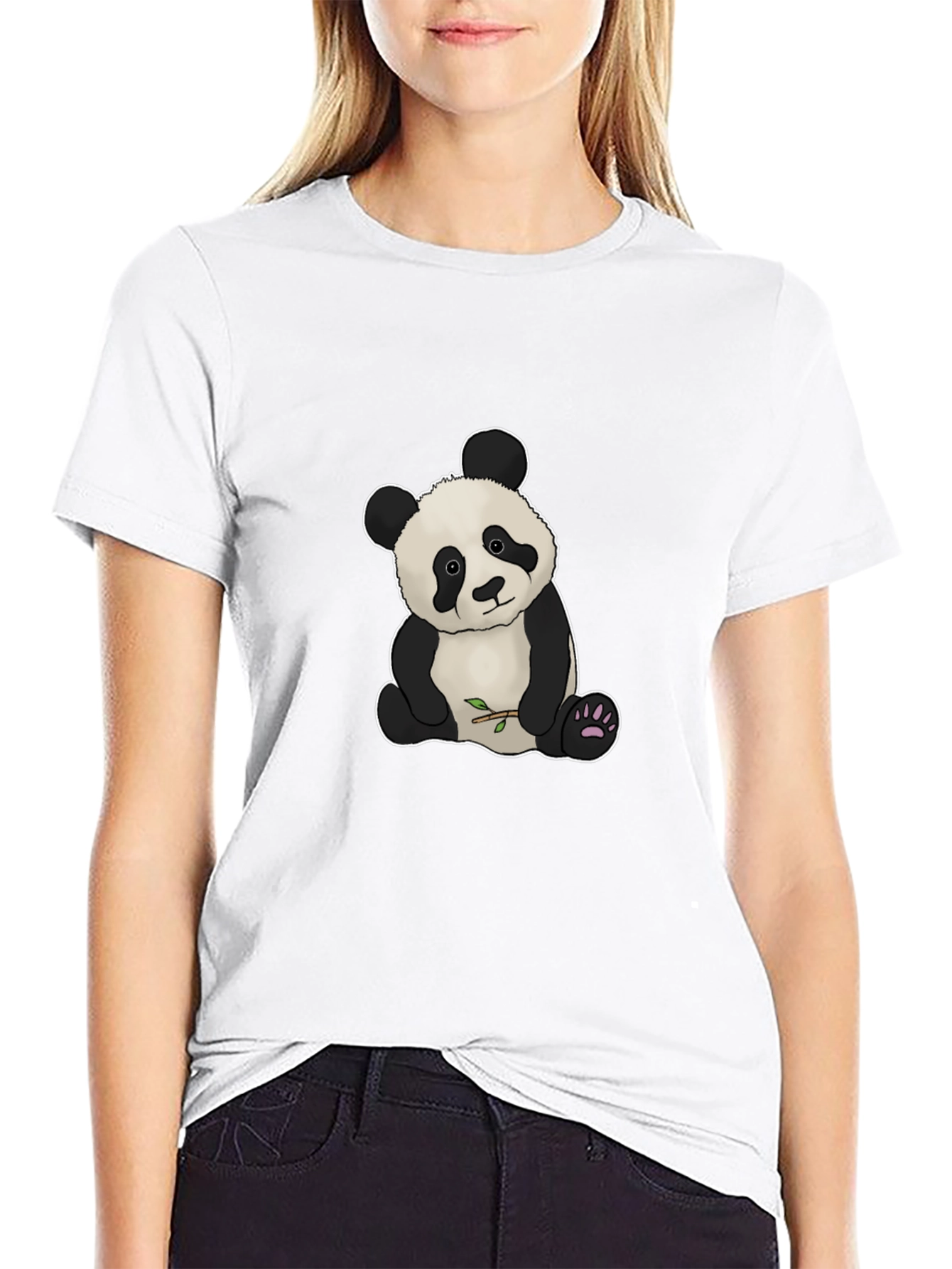 Cute Panda Bear Graphic Tee - Black Cotton Blend