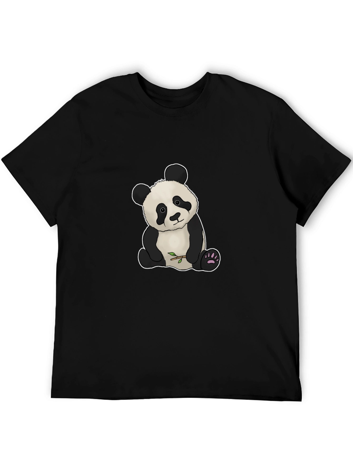 Cute Panda Bear Graphic Tee - Black Cotton Blend