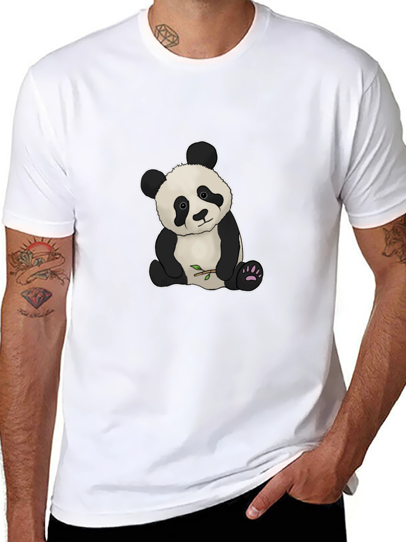 Cute Panda Bear Graphic Tee - Black Cotton Blend