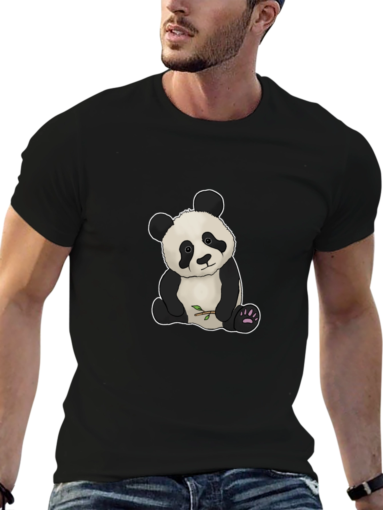 Cute Panda Bear Graphic Tee - Black Cotton Blend