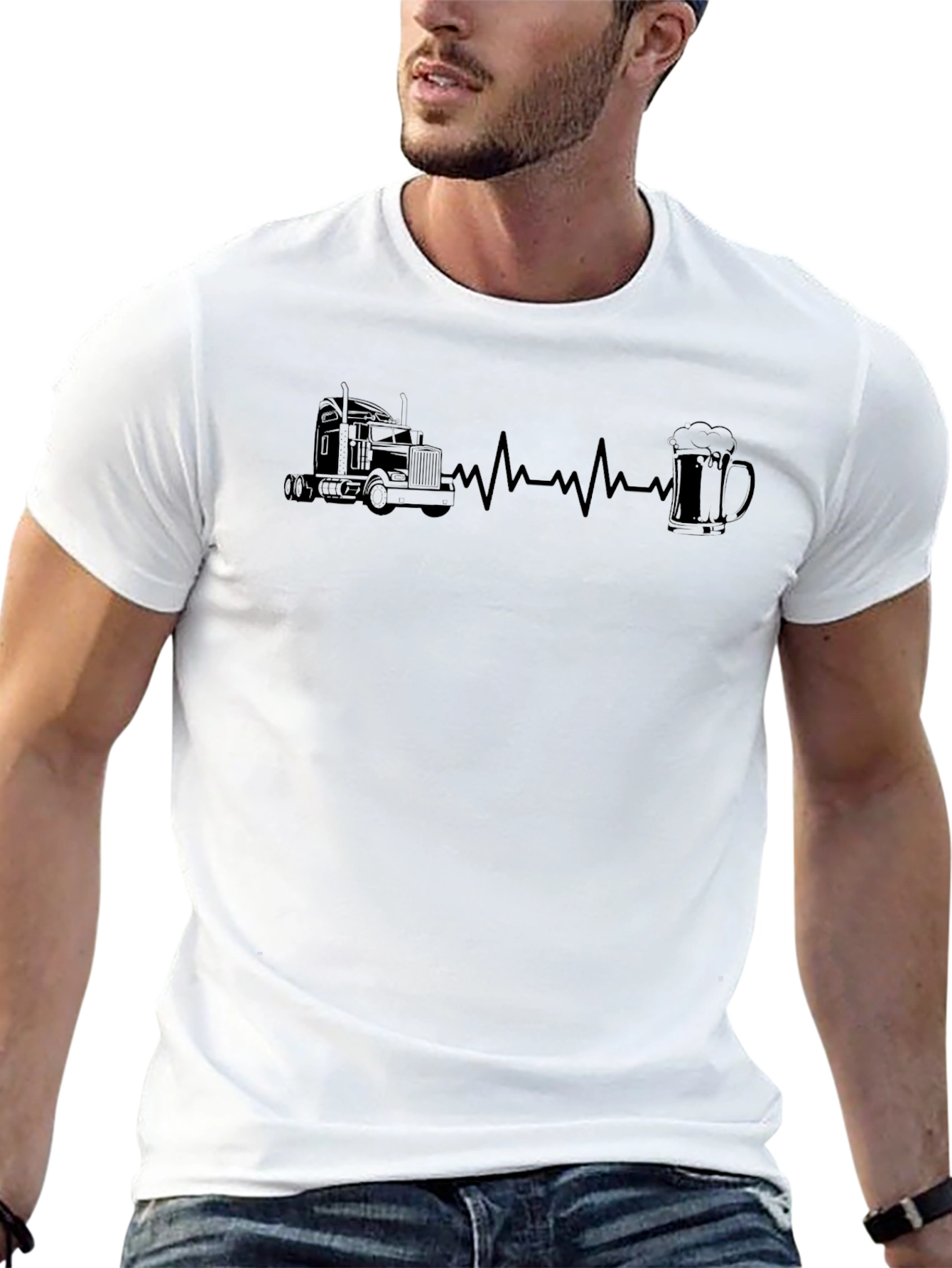 Trucker Heartbeat T-Shirt - Truck & Beer Design