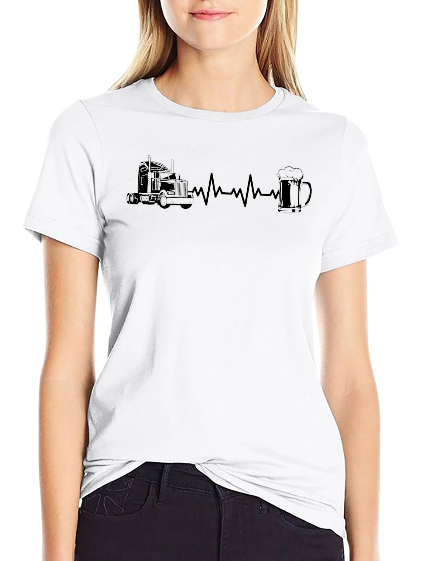 Trucker Heartbeat T-Shirt - Truck & Beer Design