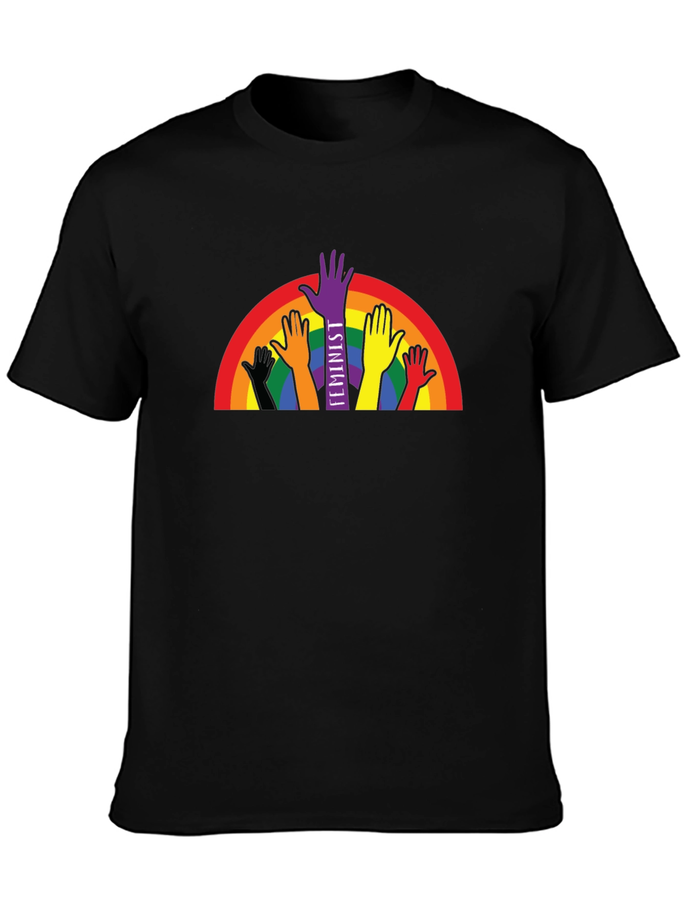 Feminist Pride T-Shirt Rainbow Hands Black