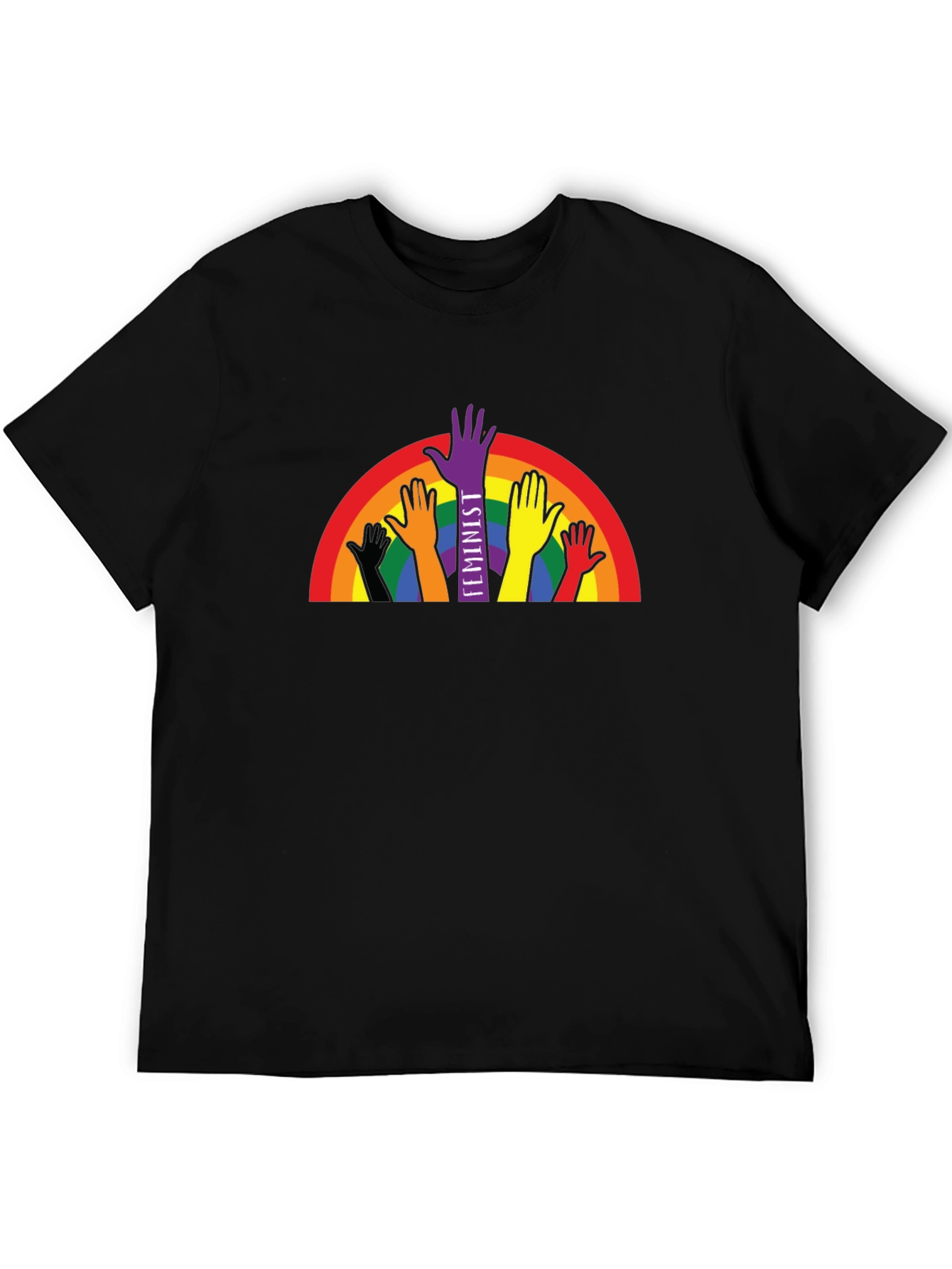 Feminist Pride T-Shirt Rainbow Hands Black