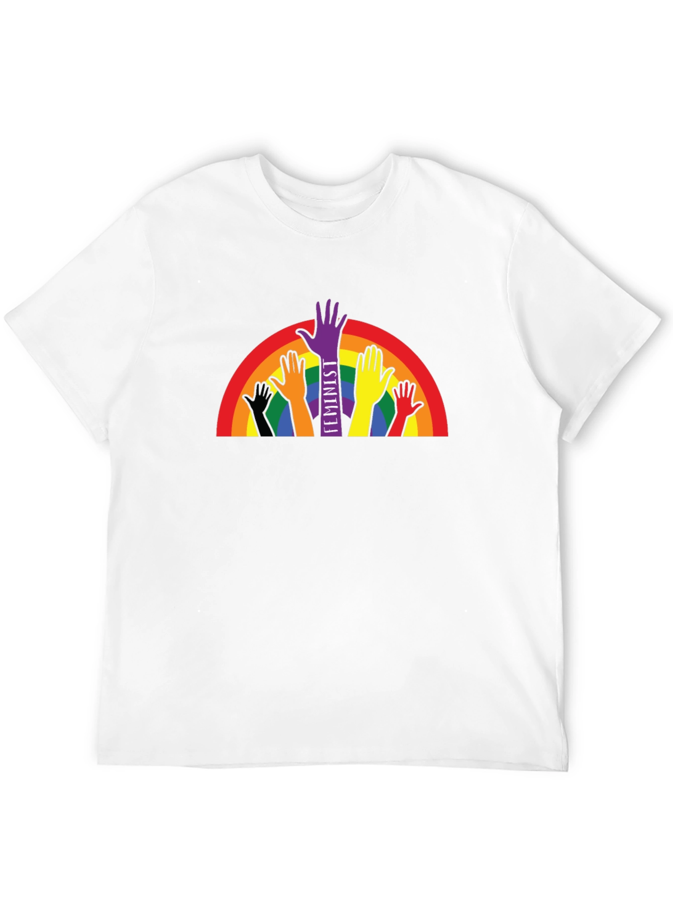 Feminist Pride T-Shirt Rainbow Hands Black