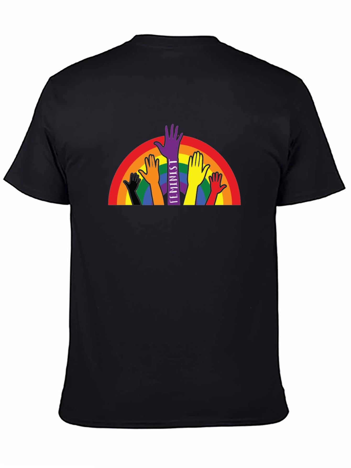 Feminist Pride T-Shirt Rainbow Hands Black