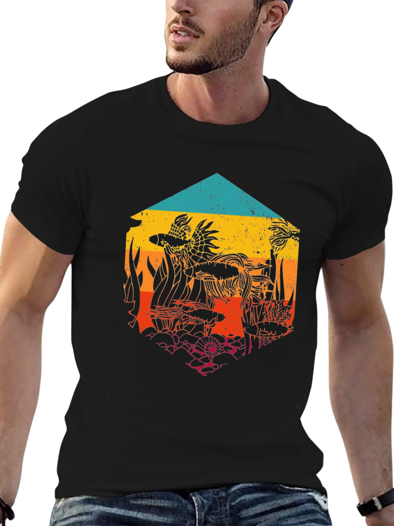 Aquatic Sunset Mens Graphic Tee
