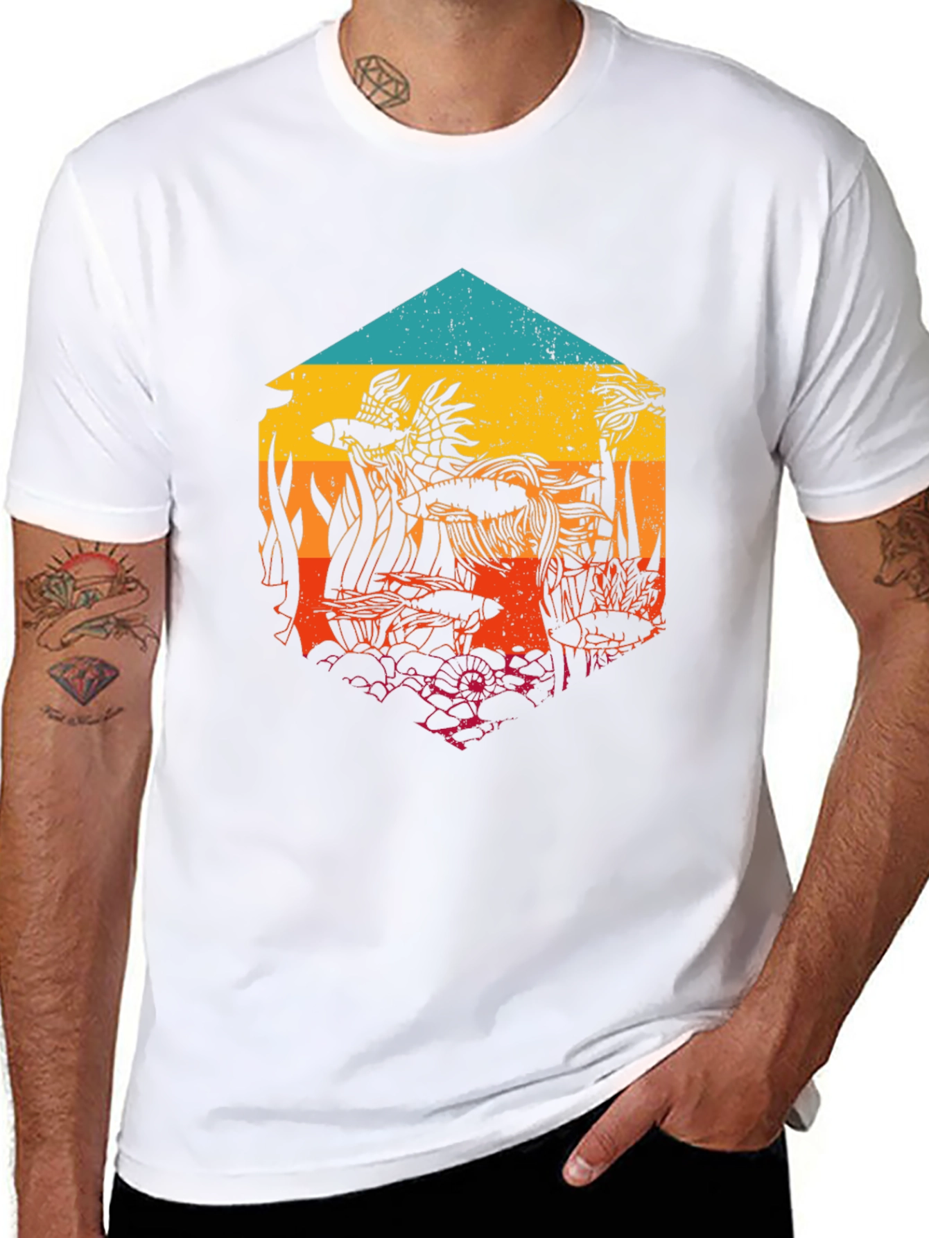 Aquatic Sunset Mens Graphic Tee
