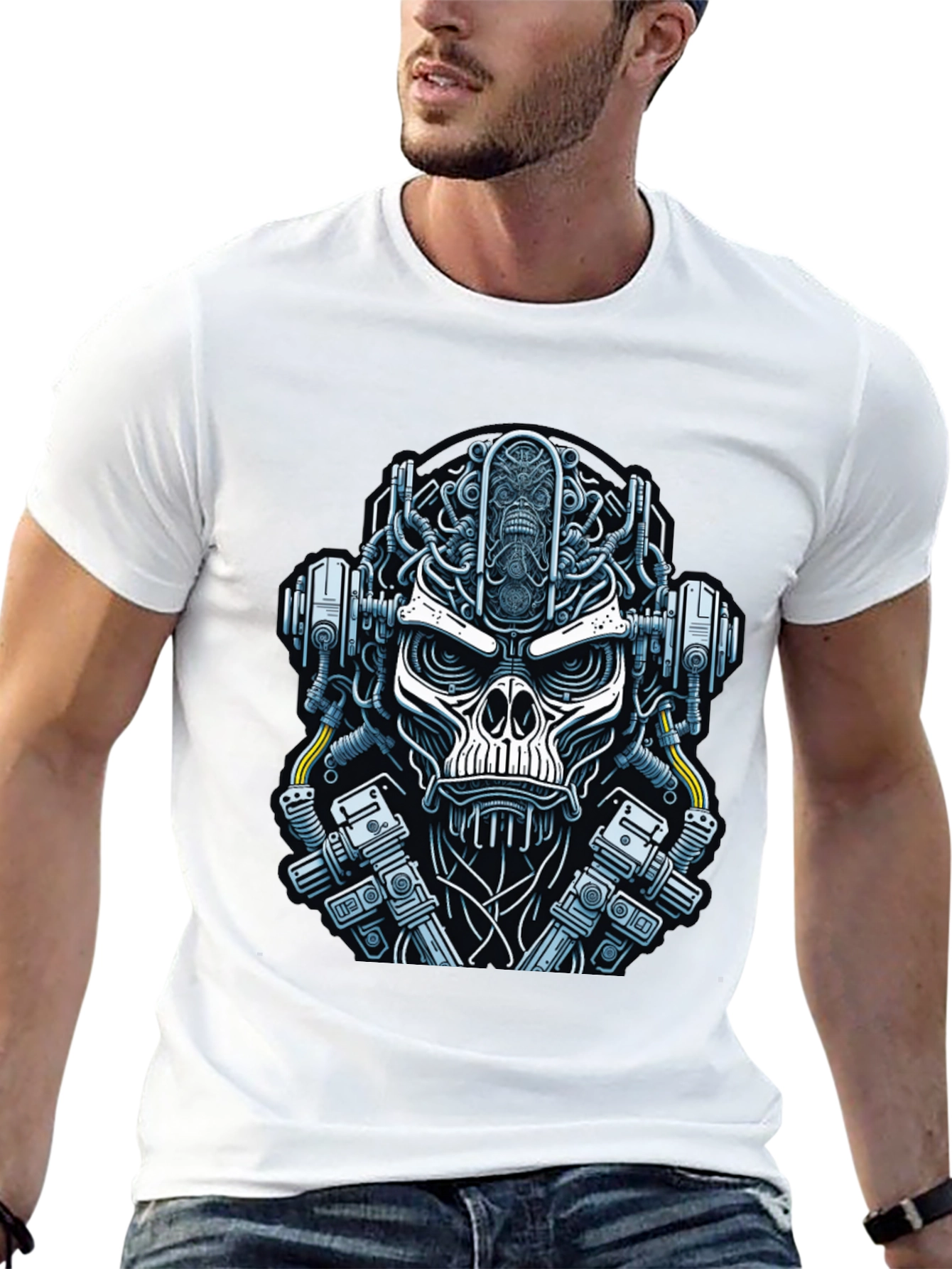 Cyberpunk Skull Graphic T-Shirt