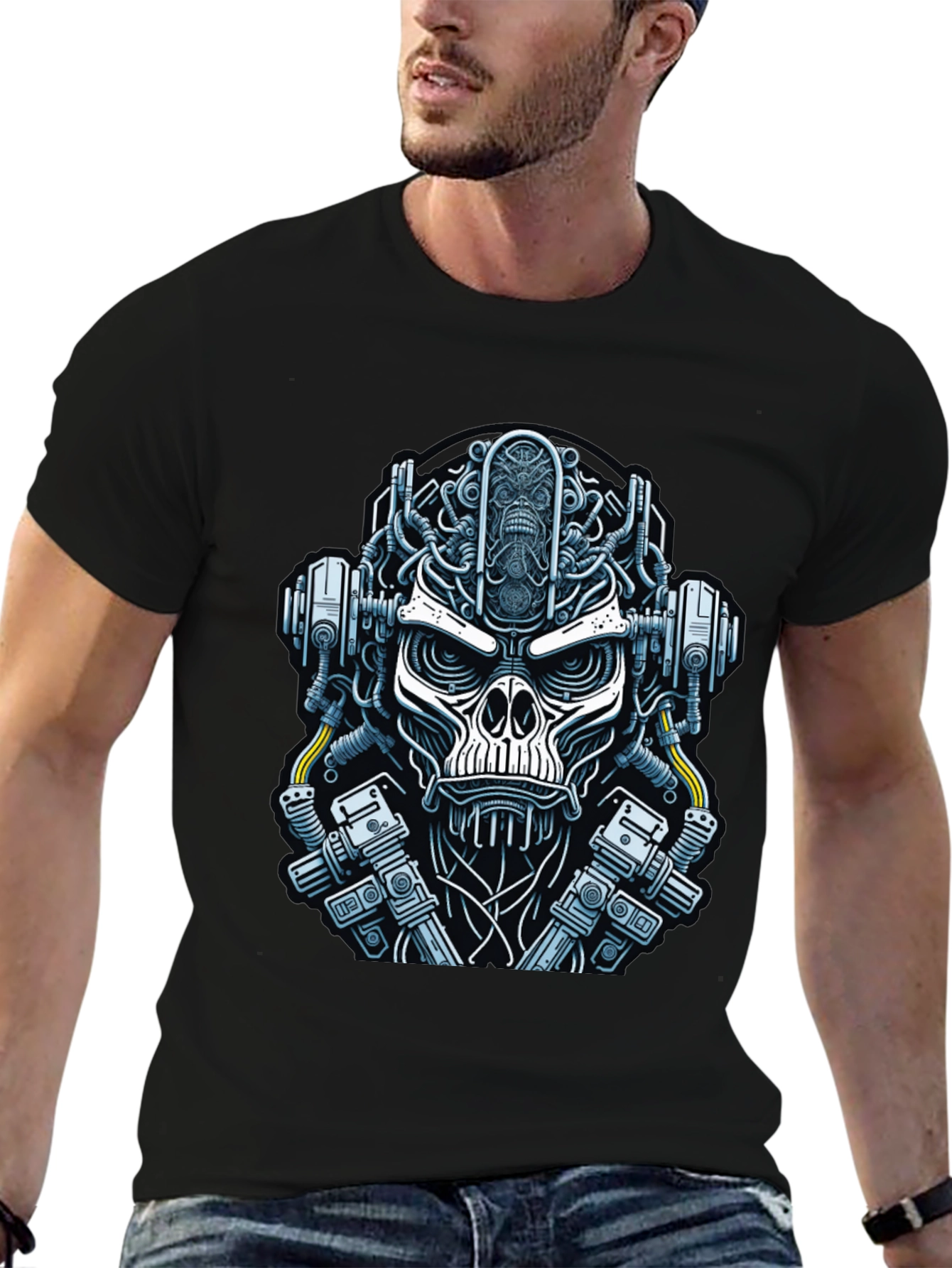 Cyberpunk Skull Graphic T-Shirt