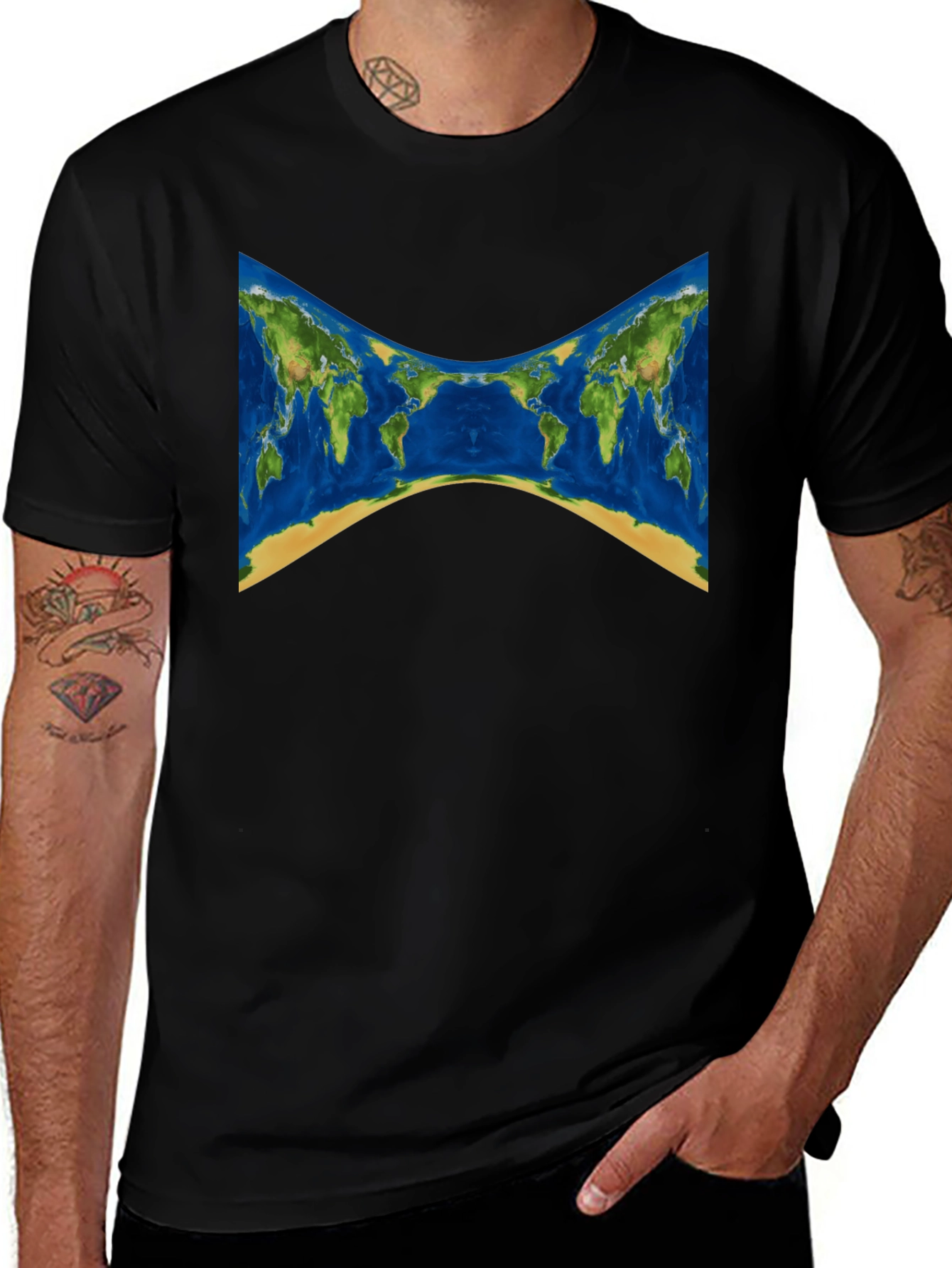 World Map Graphic Tee - Stylish Black T-Shirt