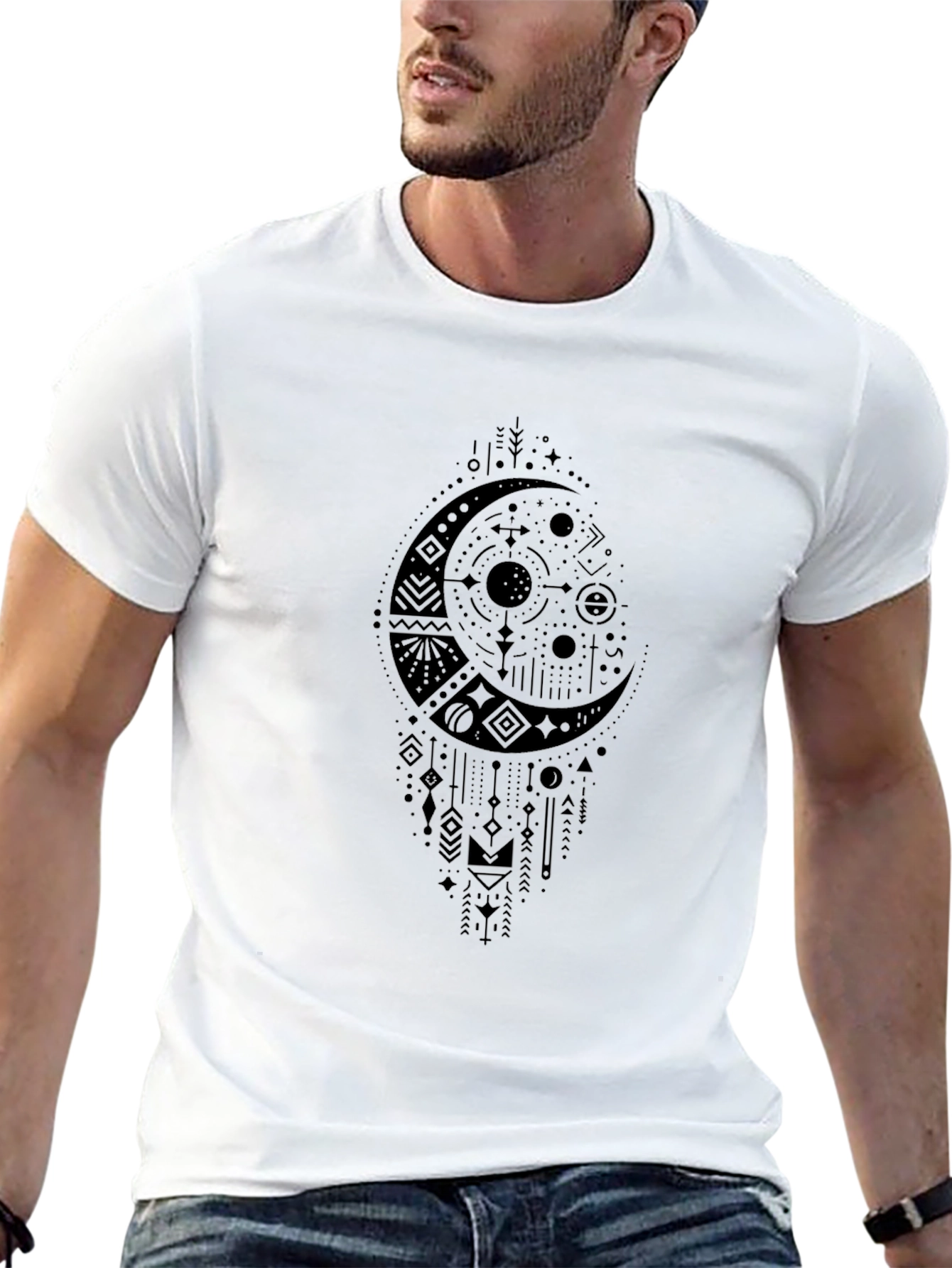 Mens Black Graphic Moon T-Shirt