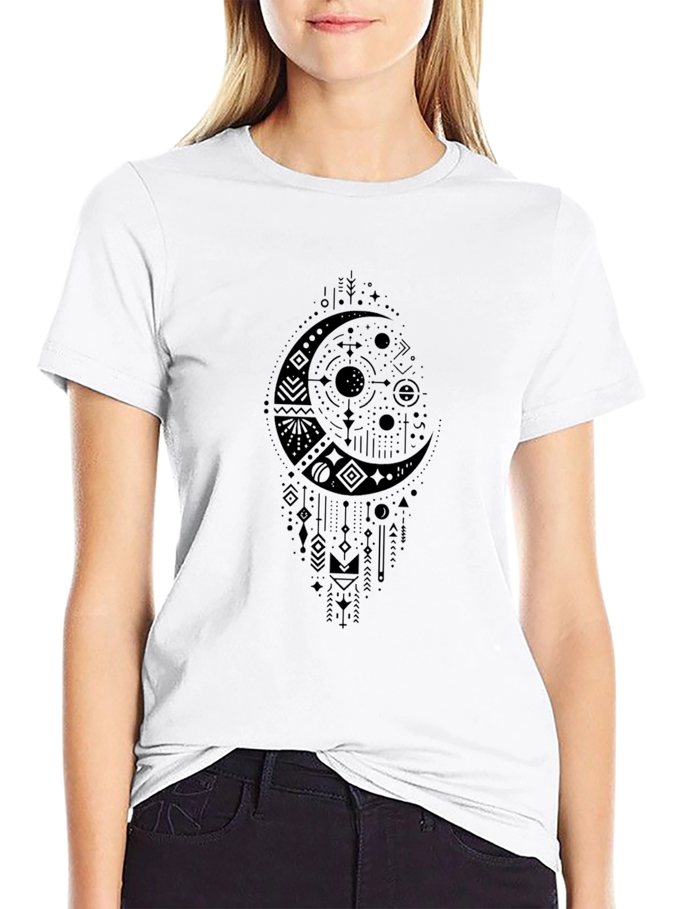 Mens Black Graphic Moon T-Shirt