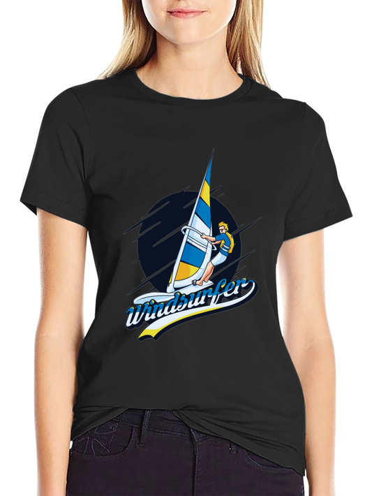 Windsurfer Graphic T-Shirt Black Cotton Tee