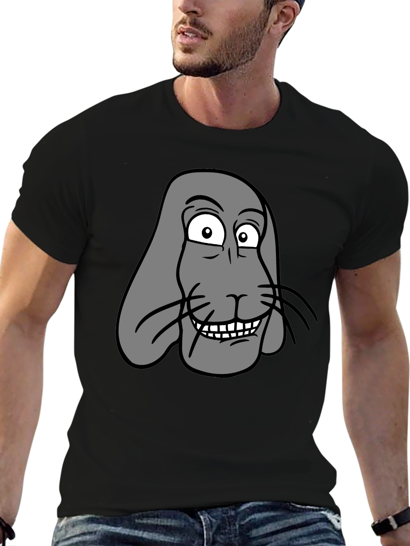 Funny Cartoon Animal Graphic Print Black T-Shirt