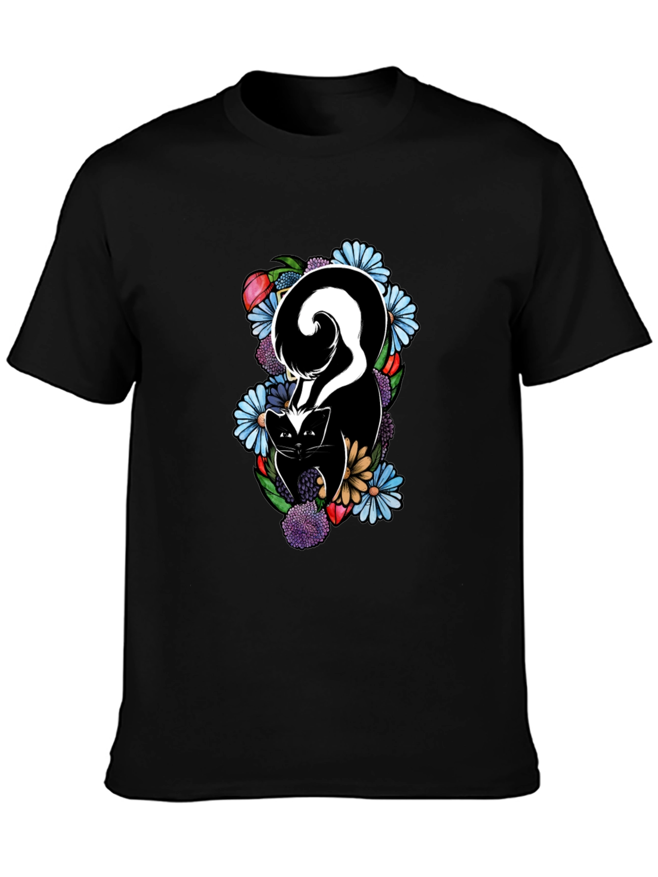 Skunk & Floral Graphic Tee - Black
