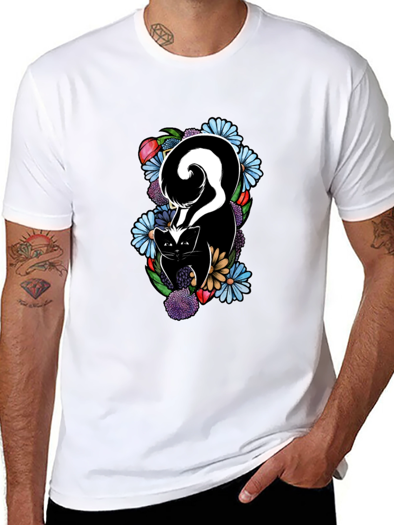 Skunk & Floral Graphic Tee - Black