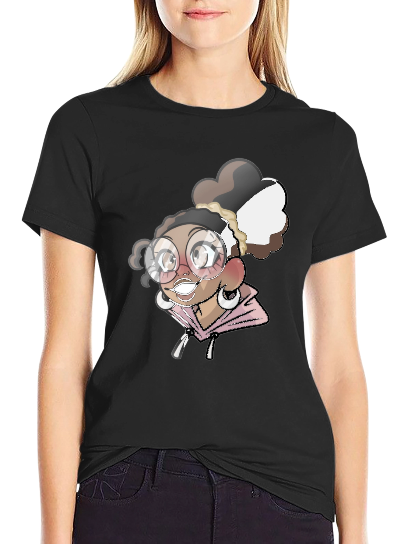 Cartoon Girl Black T-Shirt
