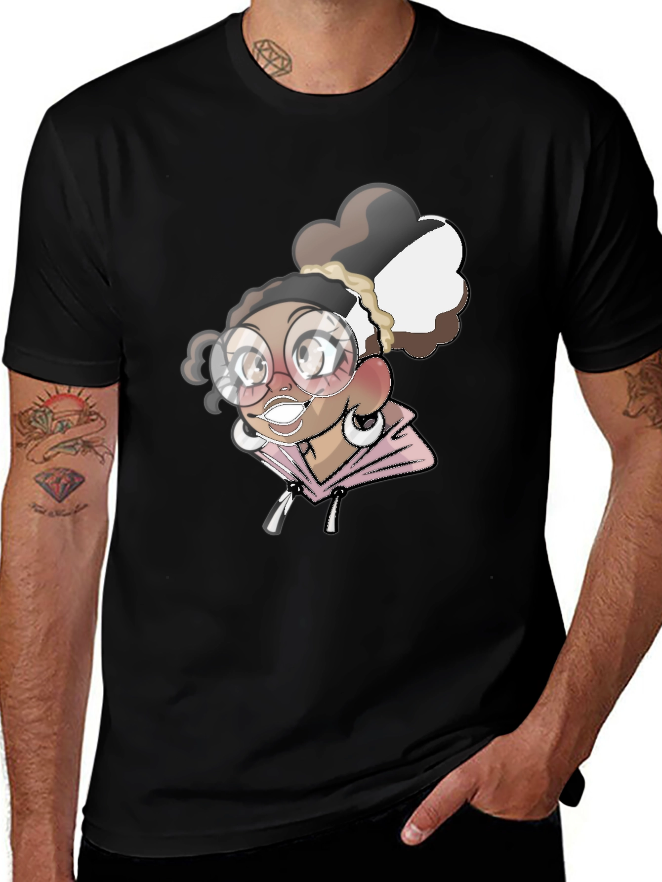 Cartoon Girl Black T-Shirt