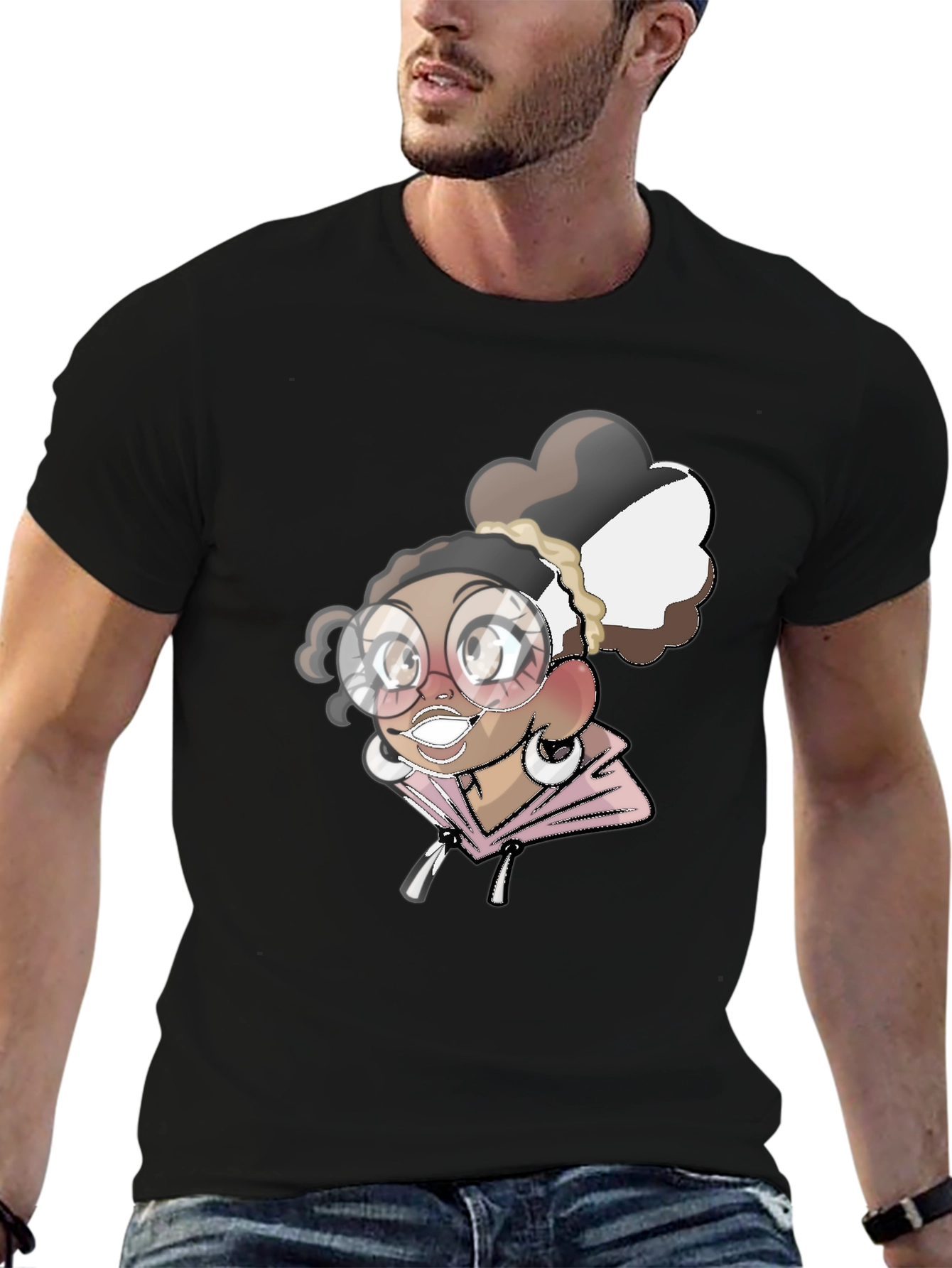 Cartoon Girl Black T-Shirt