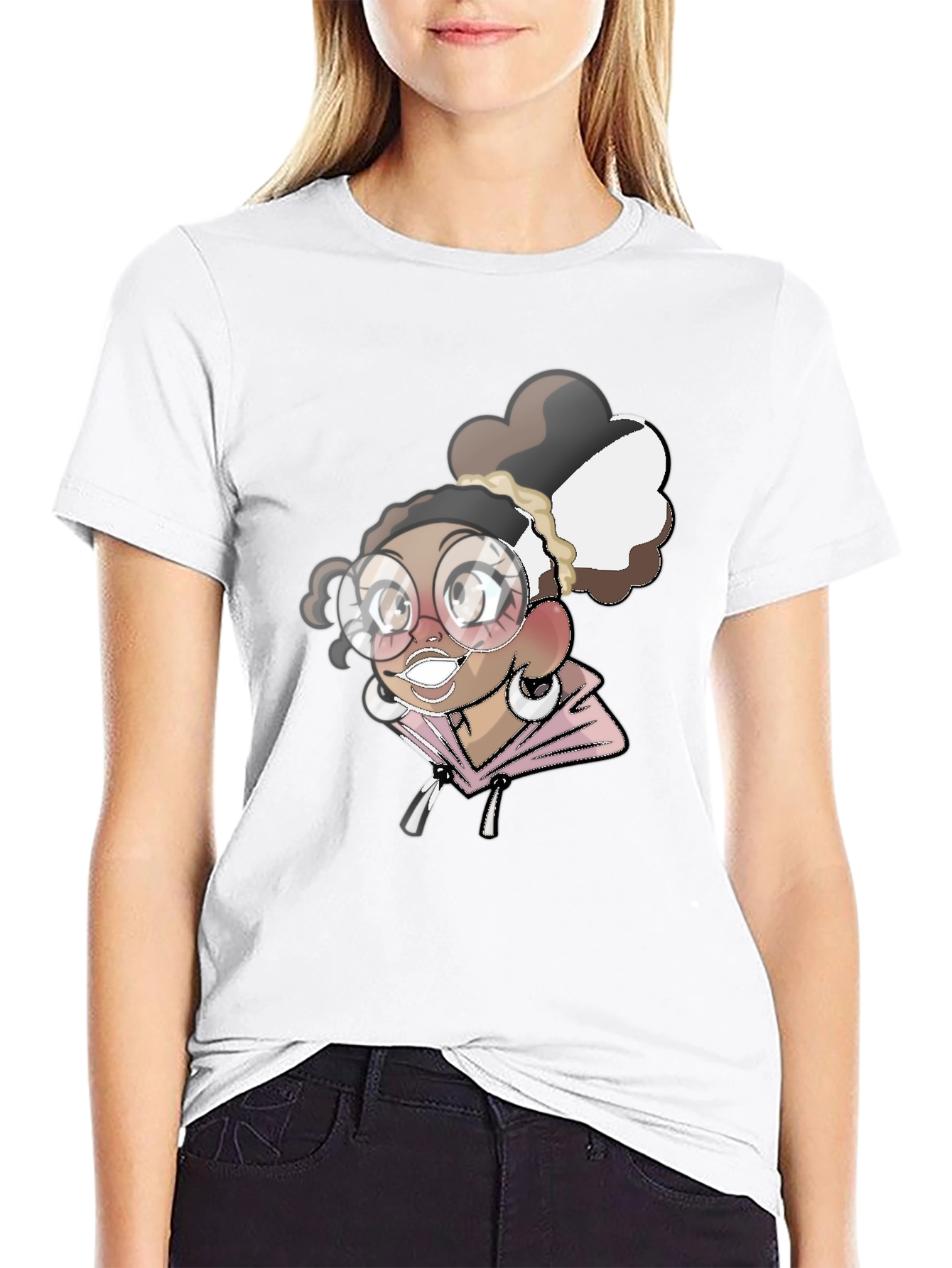 Cartoon Girl Black T-Shirt