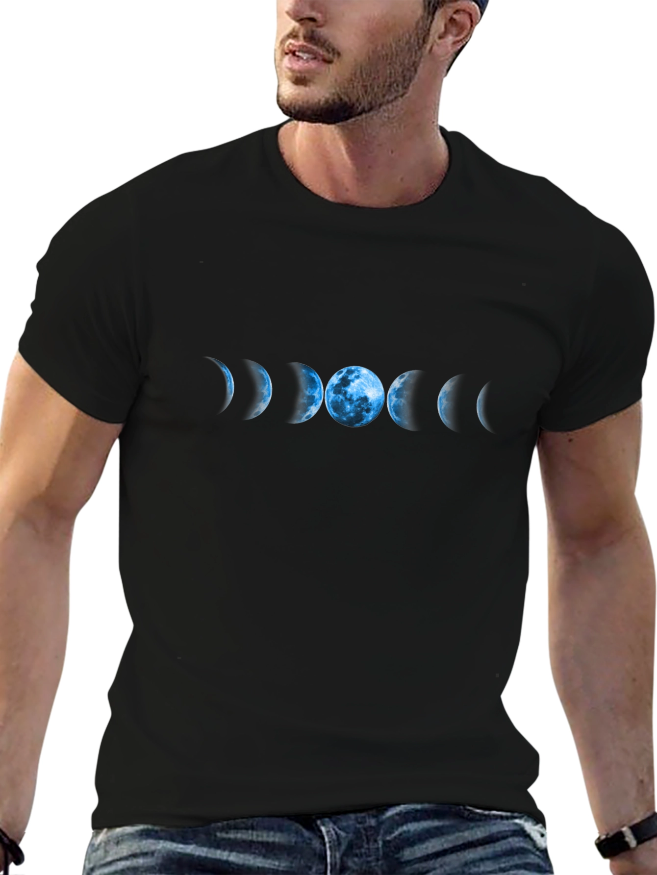 Lunar Phase Graphic T-Shirt - Black Cotton Tee