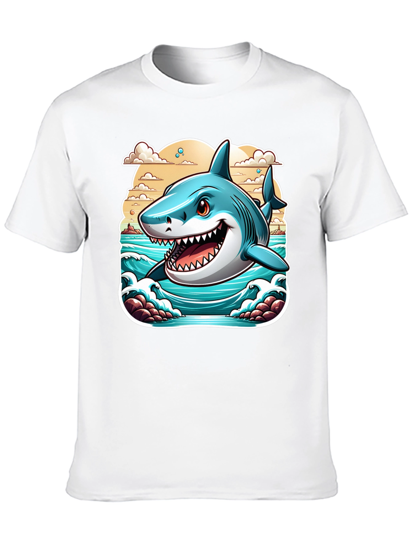 Shark Graphic Print Tee - Cool Cartoon Ocean Design