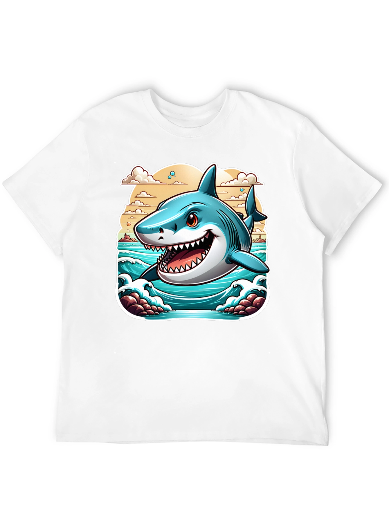 Shark Graphic Print Tee - Cool Cartoon Ocean Design