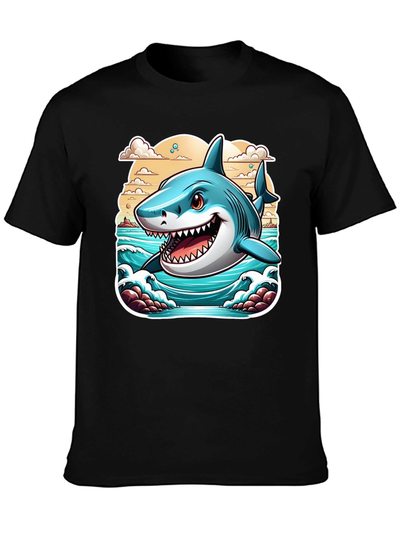 Shark Graphic Print Tee - Cool Cartoon Ocean Design