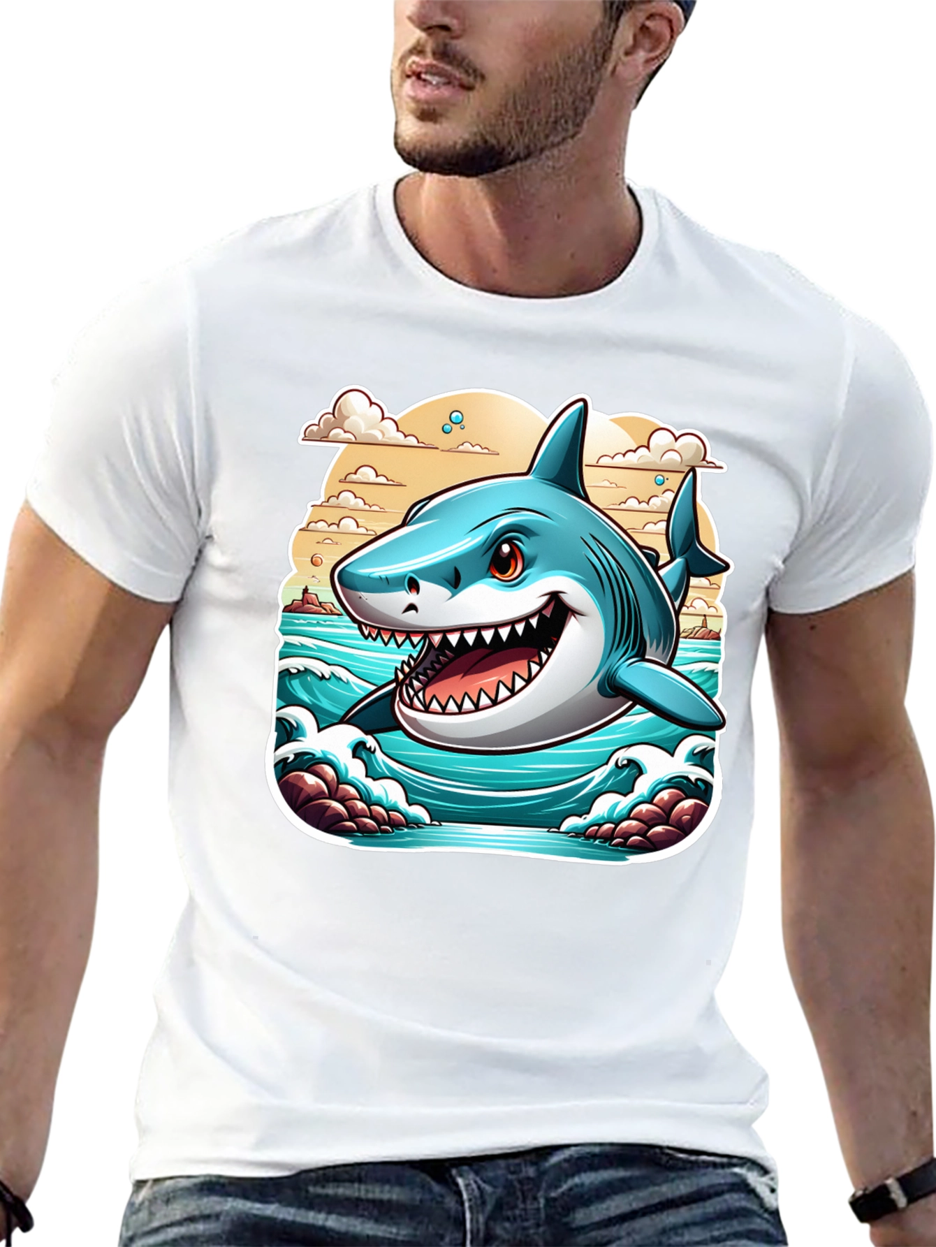 Shark Graphic Print Tee - Cool Cartoon Ocean Design