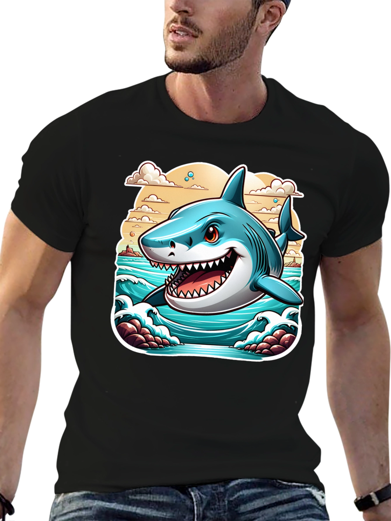 Shark Graphic Print Tee - Cool Cartoon Ocean Design