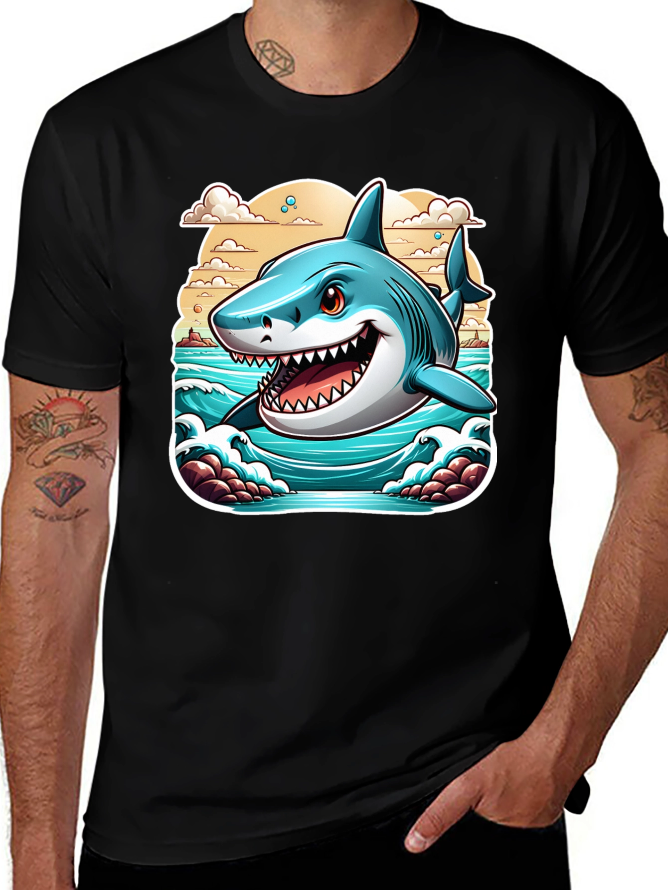 Shark Graphic Print Tee - Cool Cartoon Ocean Design