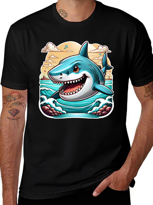 Shark Graphic Print Tee - Cool Cartoon Ocean Design