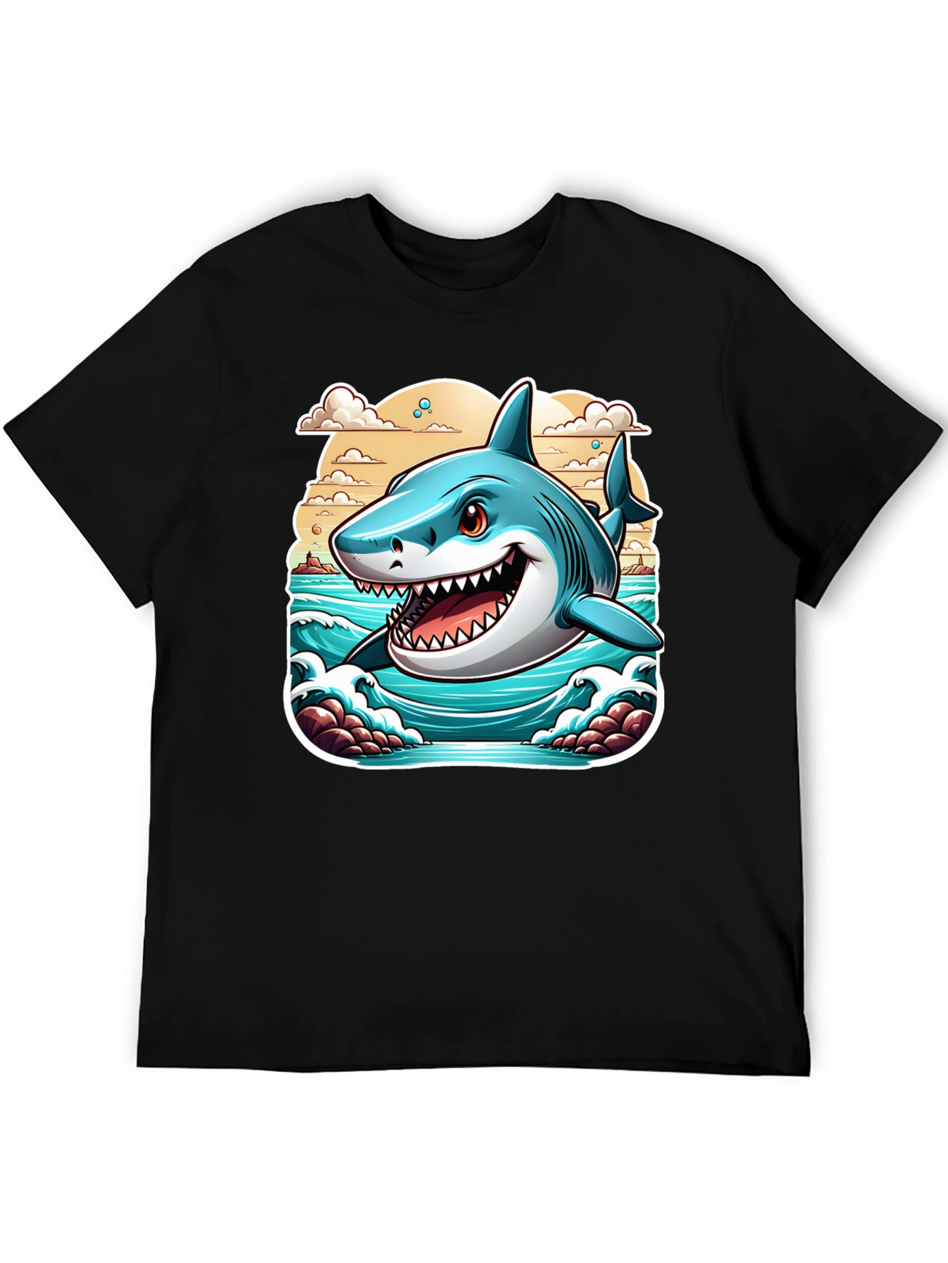 Shark Graphic Print Tee - Cool Cartoon Ocean Design