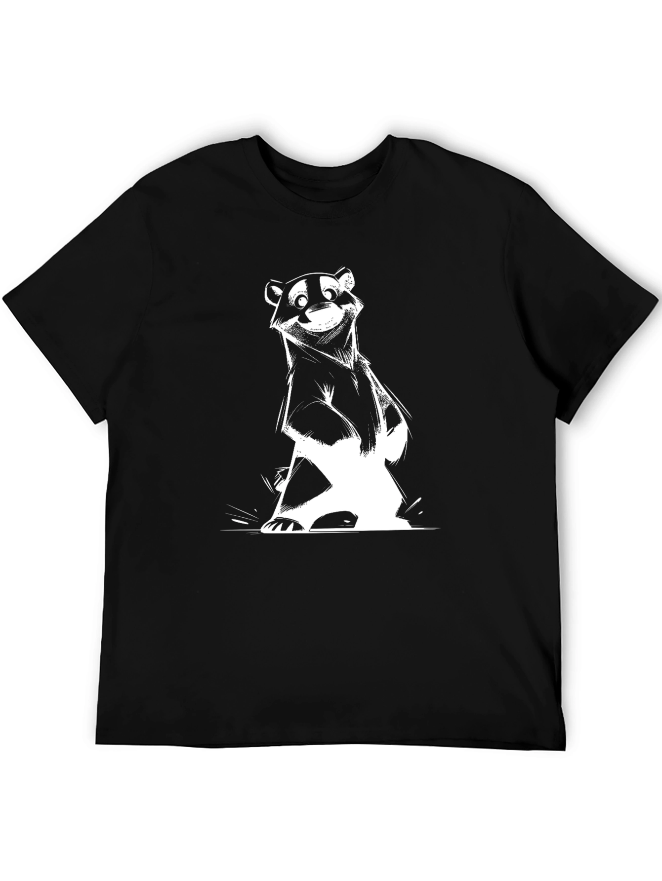 Cartoon Badger Graphic Tee - Black Cotton Blend